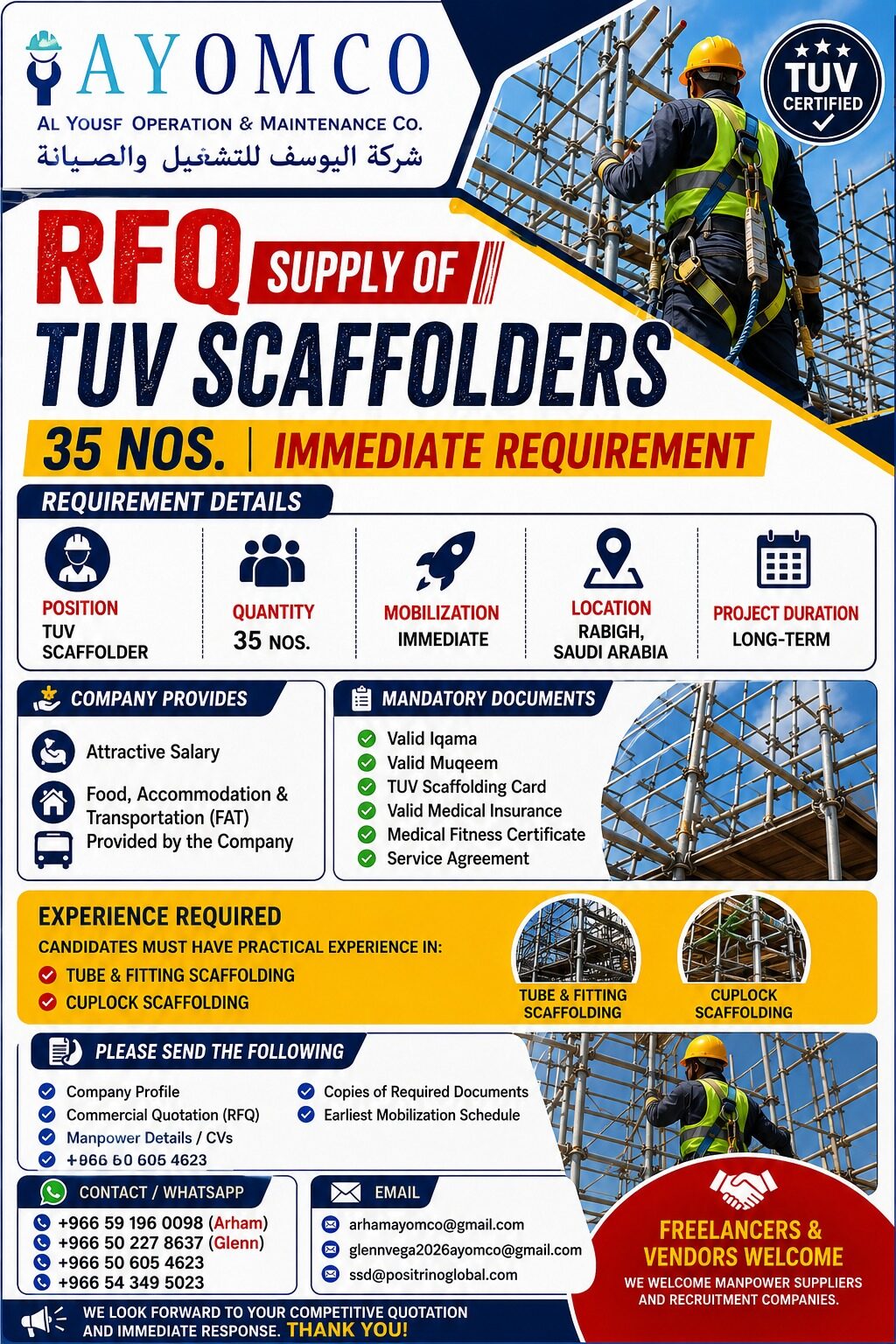 Jeddah, Jobs, 35 SCAFFOLDERS URGENT HIRING