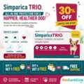USD 100,  Simparica Trio 30% OFF + FREE Doses | Free Shipping At PetCareClub
