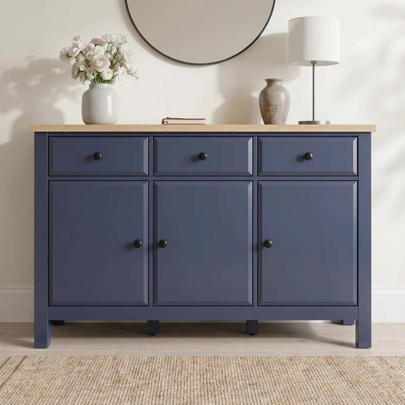 London, Furniture, GBP 179,  Haven Blue Large Painted 3 Door Sideboard Cabinet