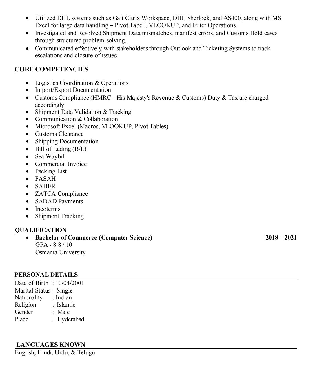 Dammam, Job Seekers, Looking For A Job Opportunity In Logistics Operations / Executive