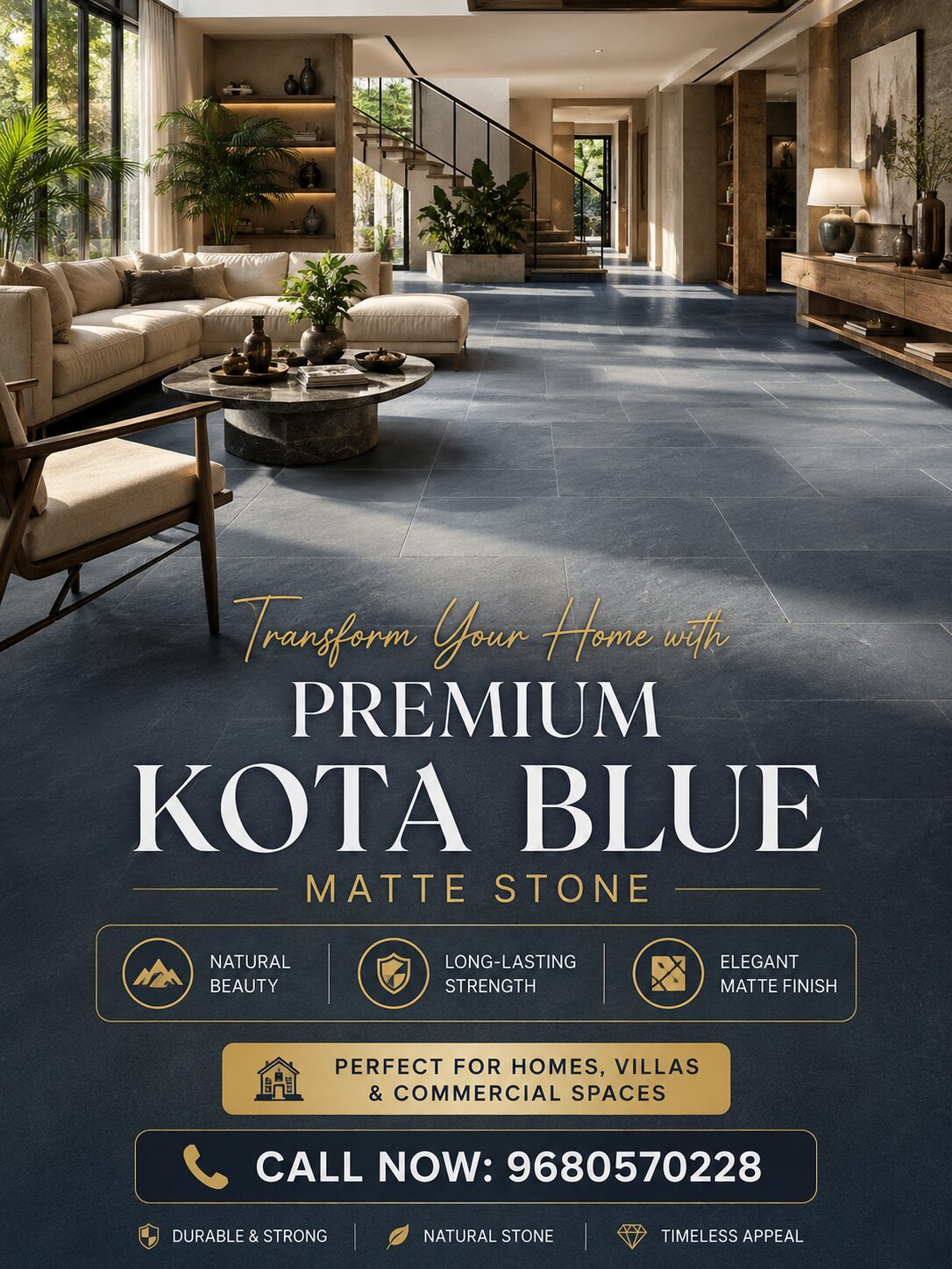 Mumbai, Interior Design, Kota Blue Matte Stone