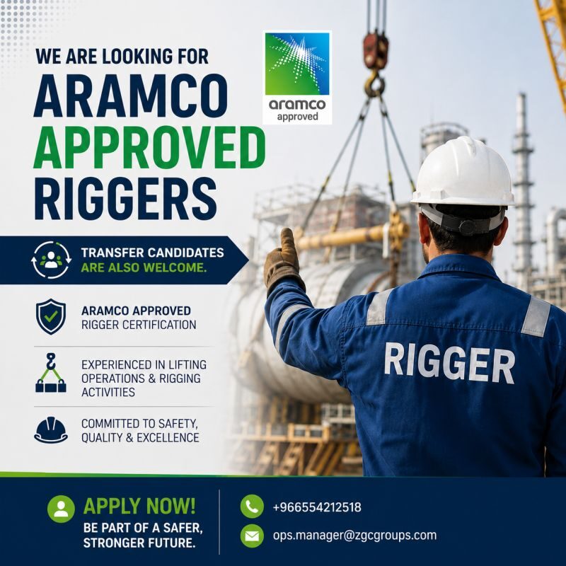 Riyadh, Jobs, Urgent Requirement Aramco Approved Rigger
