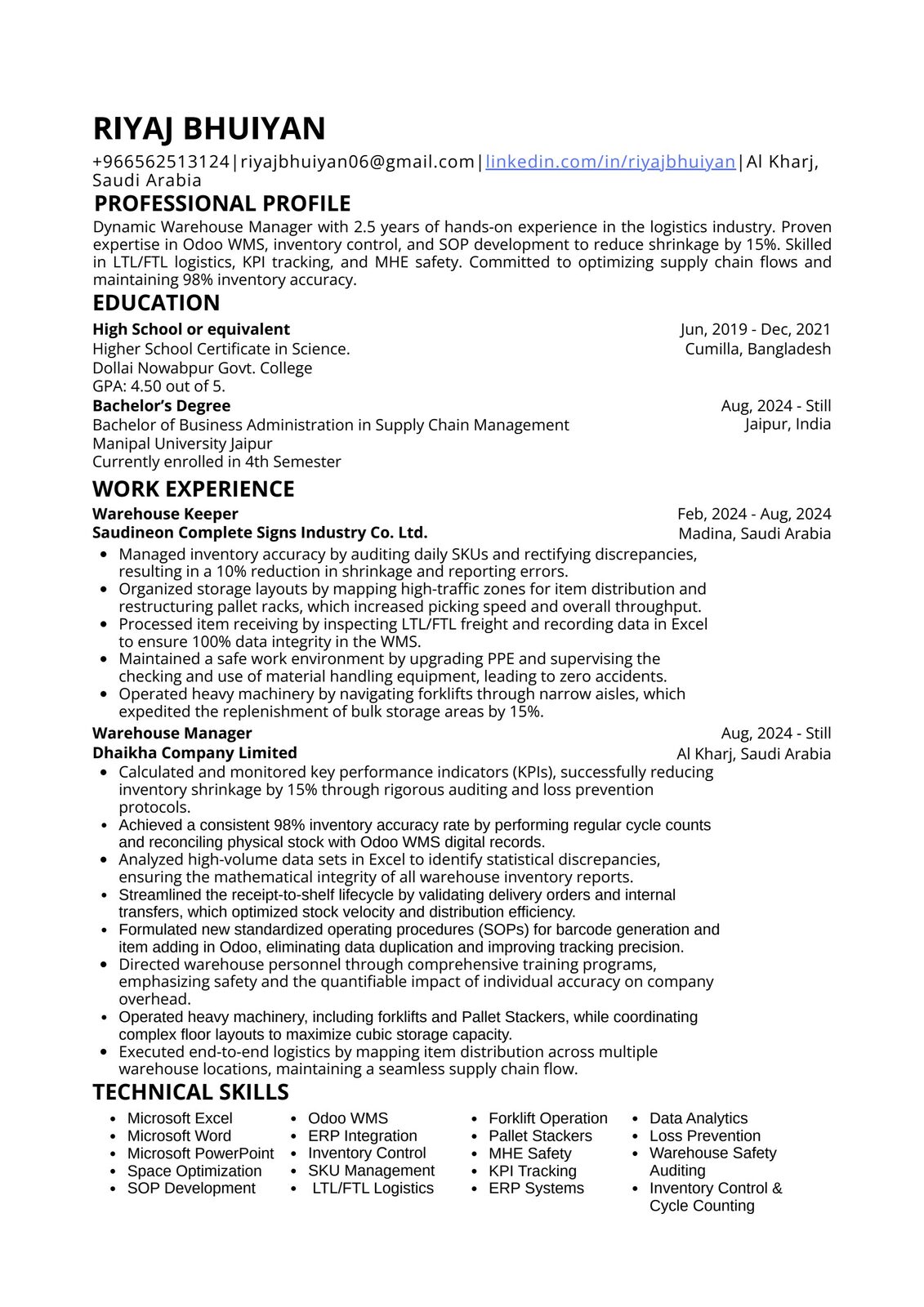 Riyadh, Job Seekers, Warehouse Manager, Looking For A Job.