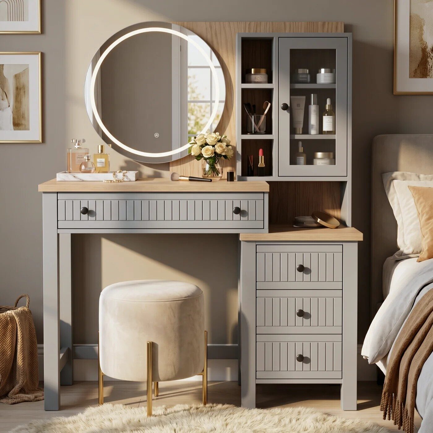 London, Furniture, GBP 192,  Linra Grey Dressing Table With LED Mirror And Storage