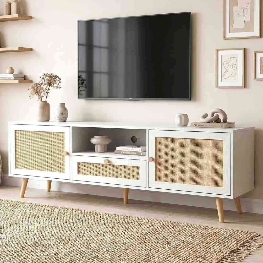 London, Furniture, GBP 109,  Wovena White 160cm Rattan TV Unit With Cable Storage