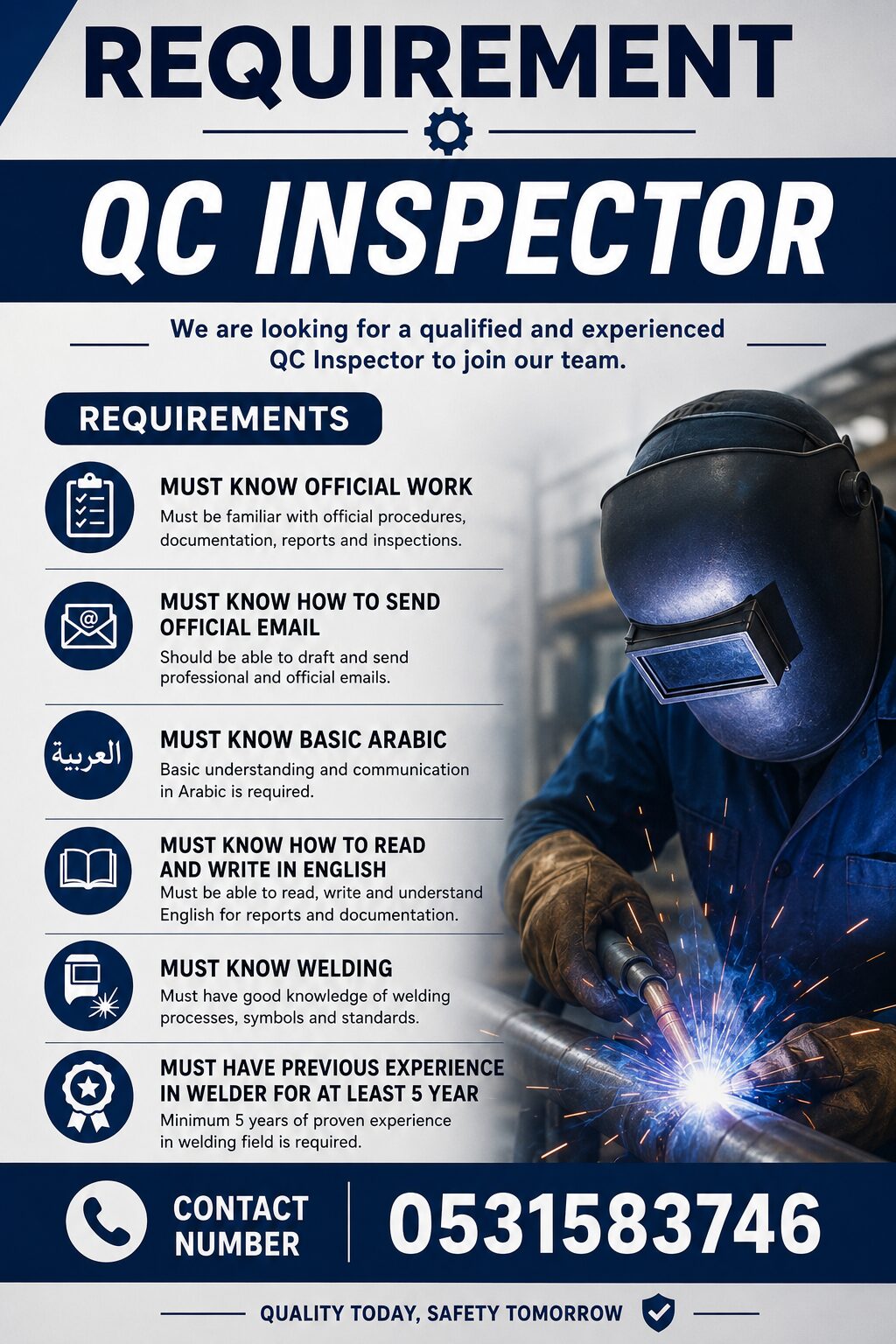 Dammam, Jobs, QC INSPECTOR (WELDING)
