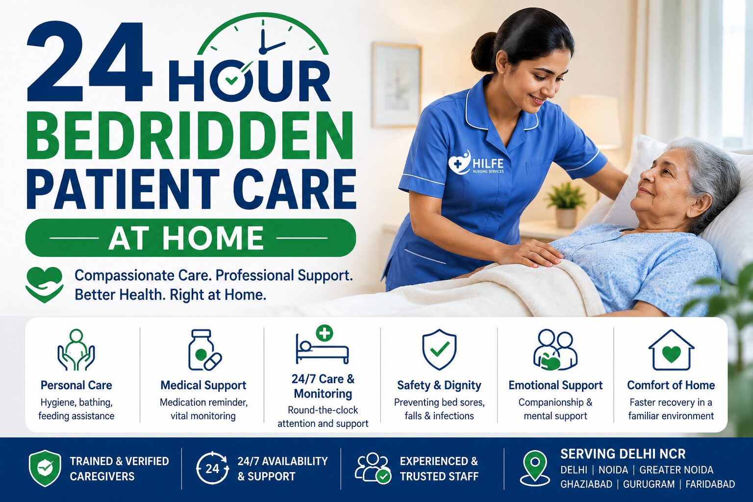 New Delhi, Elder Care, 24-Hour Bedridden Patient Care At Home In Delhi NCR