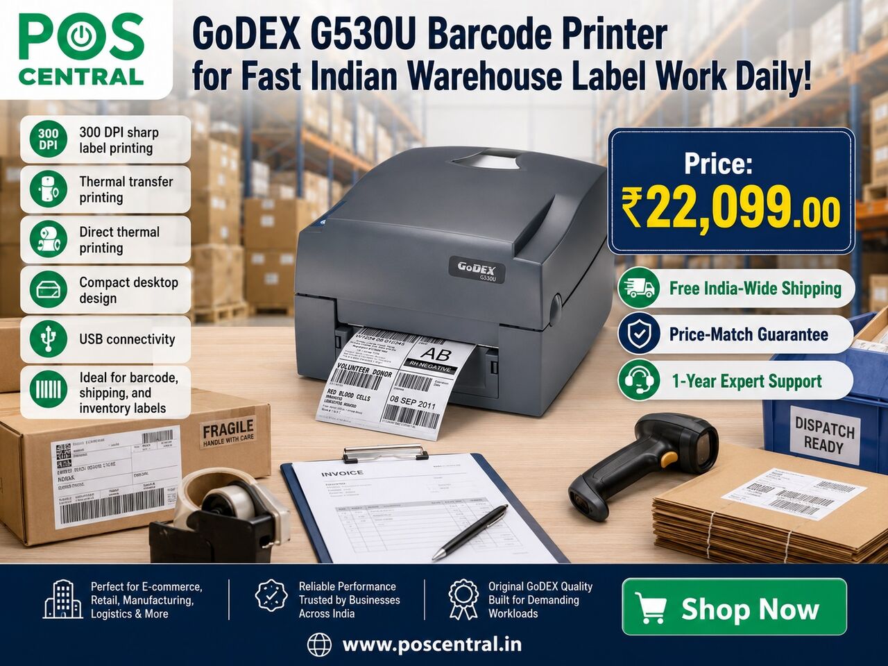 Noida, Computers, INR 22099,  Shop GoDEX G530U For Fast Barcode Label Printing India