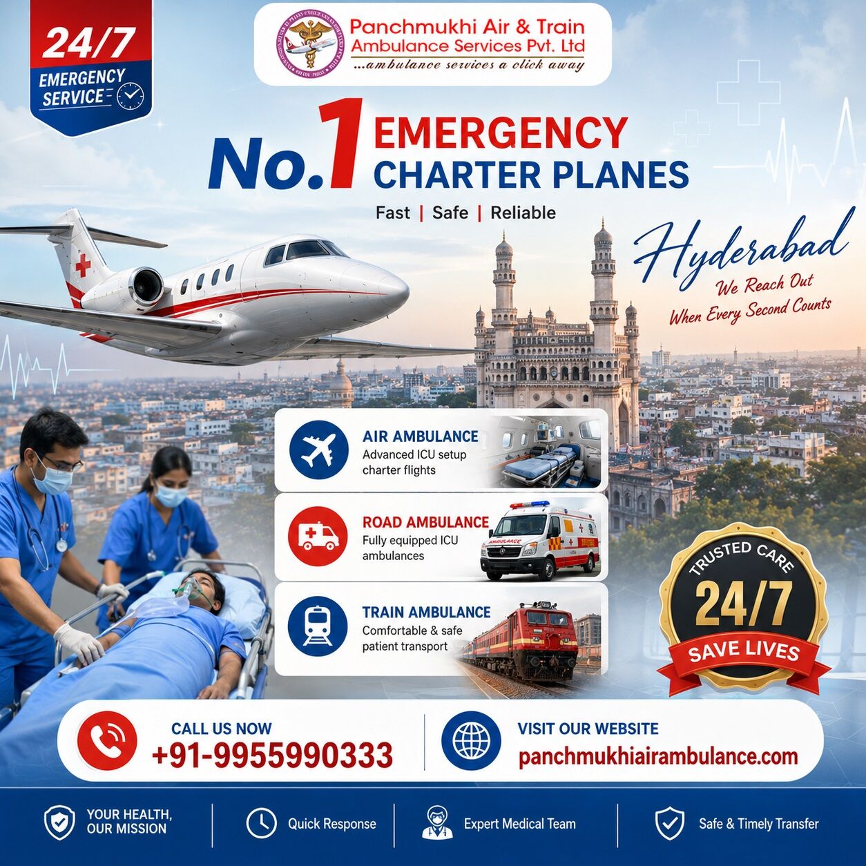 Hyderabad, Health, Panchmukhi ICU Air Ambulance In Hyderabad- Critical Transfer Without Stress