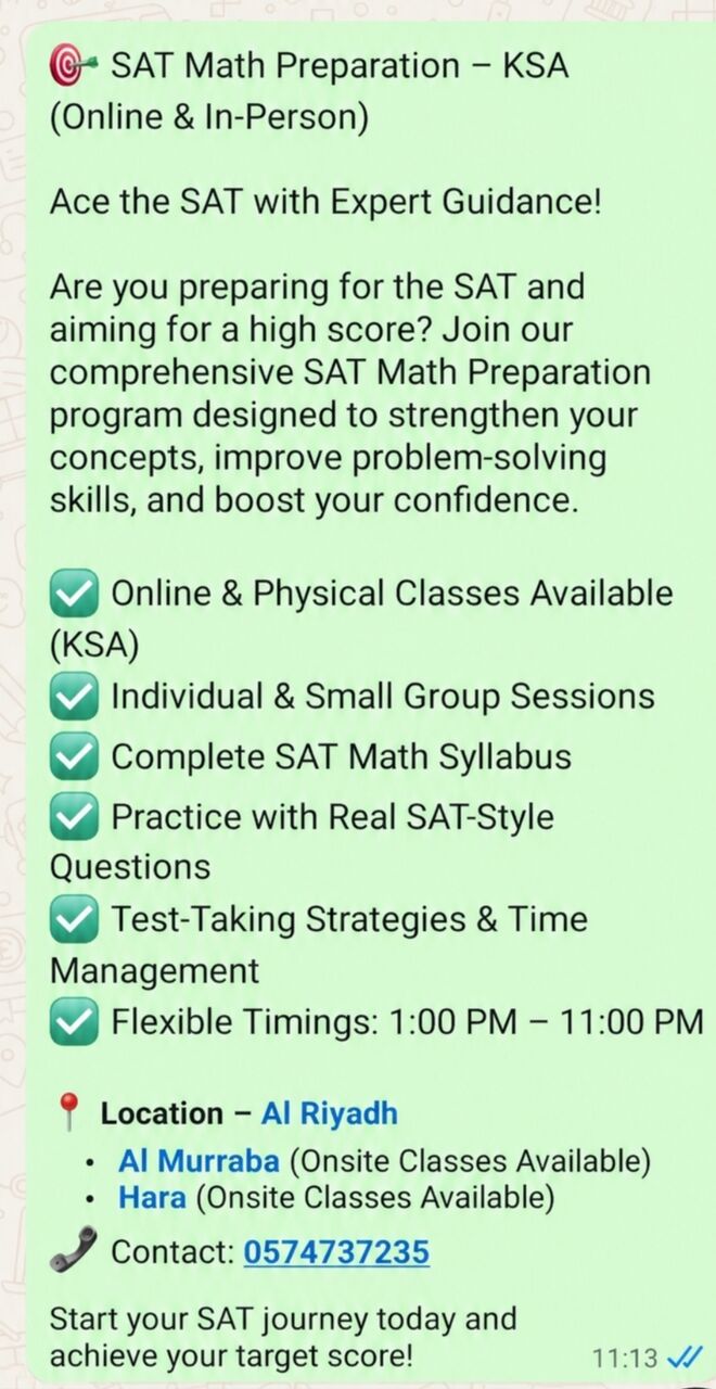 Al Batha, Lessons Offered, SAT ( Math) Preparation