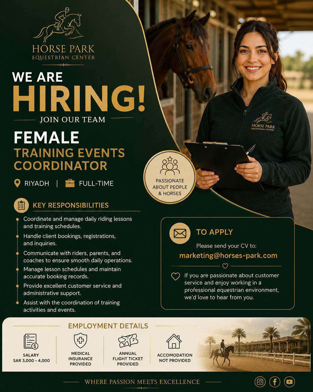 Riyadh, Jobs, Training Events Coordinator (Female) |  Equestrian Club | Full-Time | Riyadh