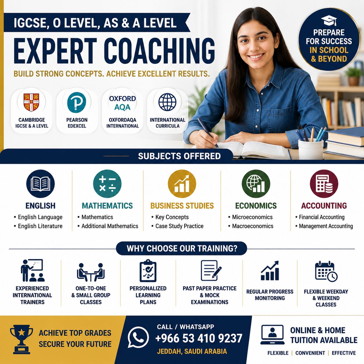 Al Aziziyah, Lessons Offered, IGCSE, O Level, AS & A Level | English, Maths, Business Studies, Economics & Accounting