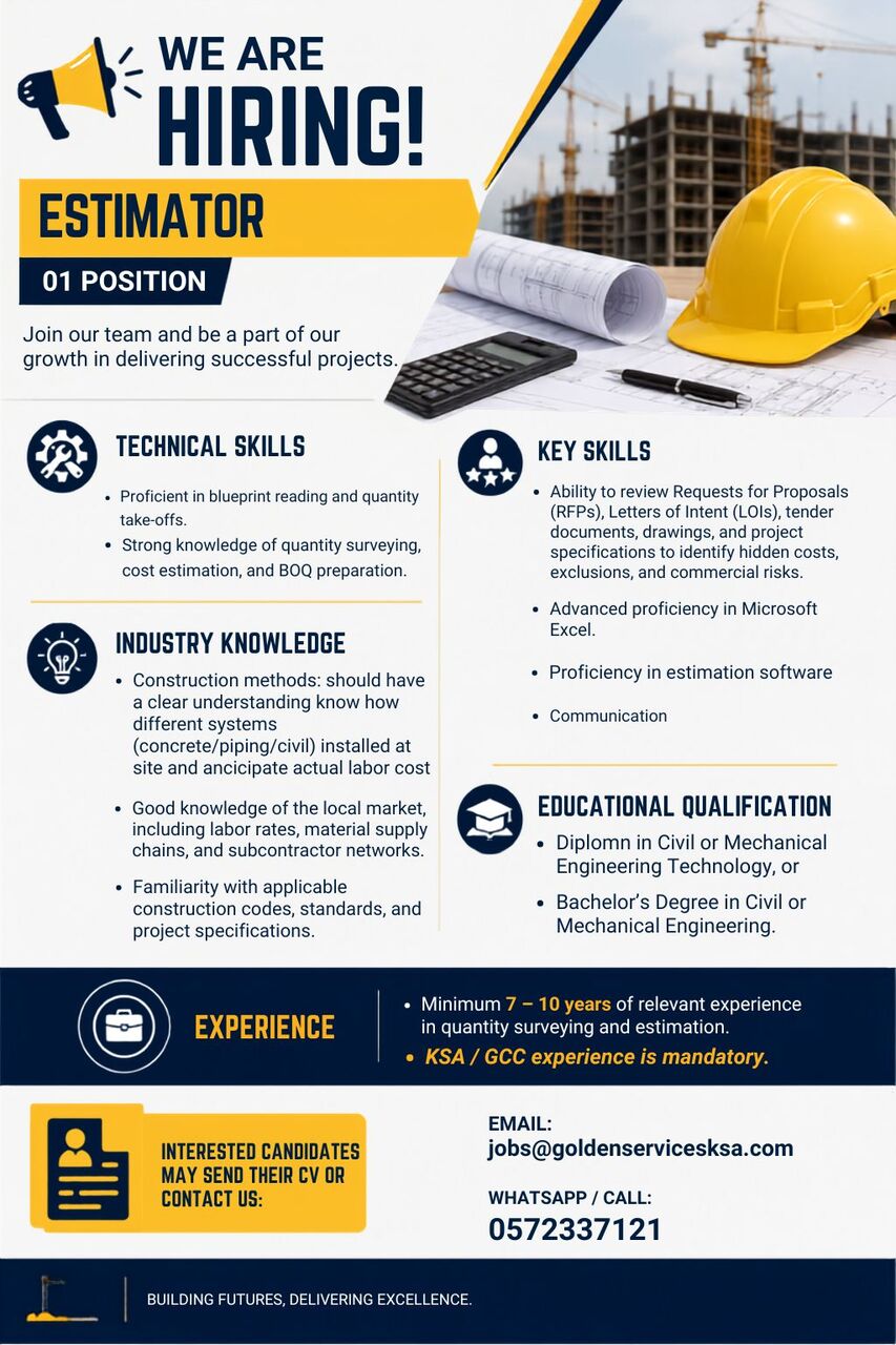 Khobar, Jobs, Estimator