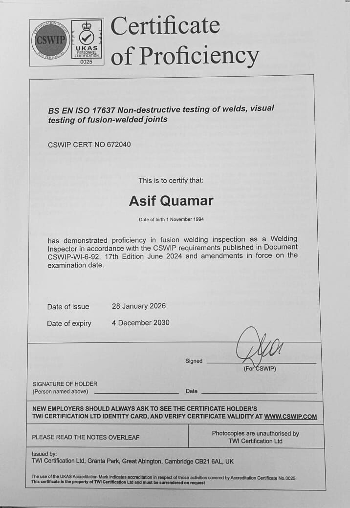 Jubail, Job Seekers, Welding Inspector Cswip 3.1