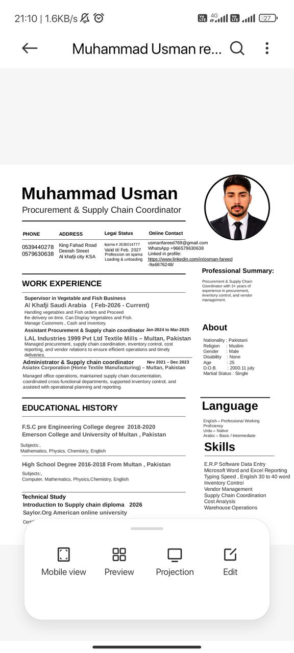 Jubail, Job Seekers, Looking For Administration Type Job