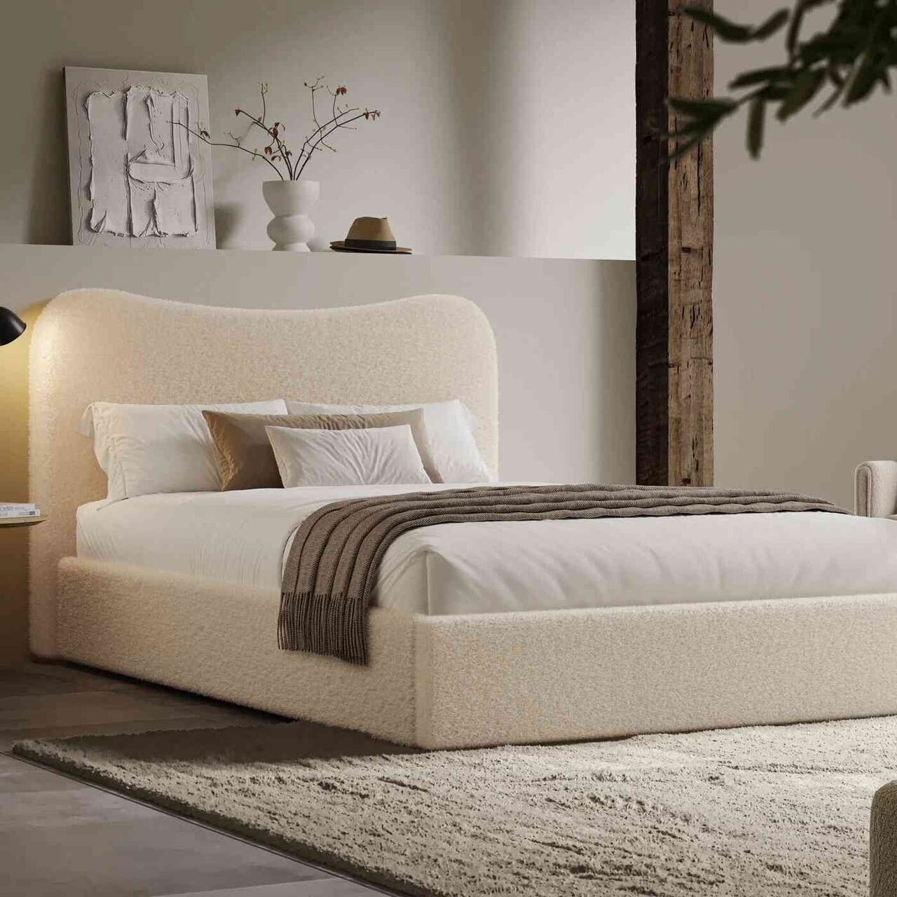 London, Furniture, GBP 219,  Curved Boucle Ottoman Bed With 105cm Arched Headboard