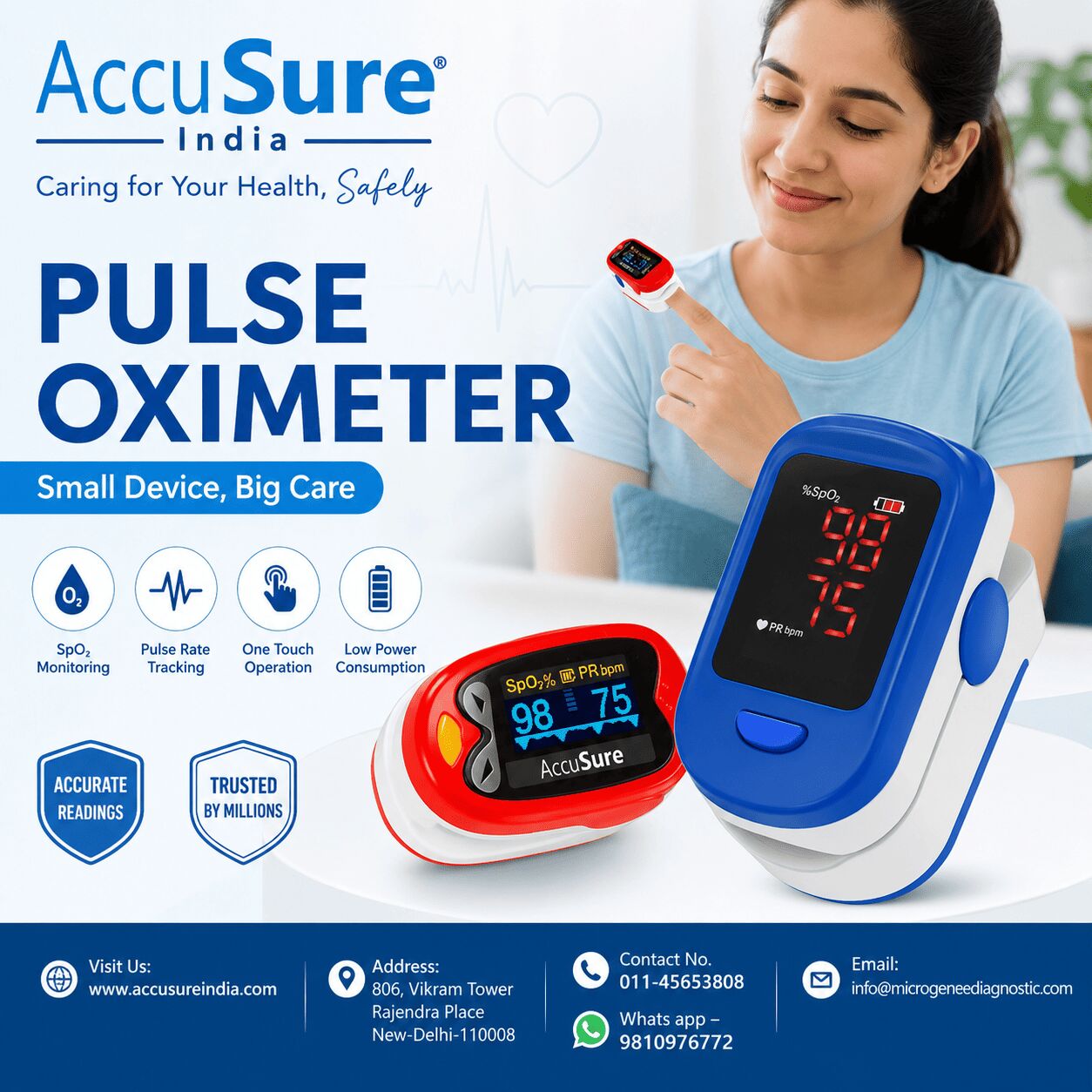 New Delhi, Health & Beauty Items, INR 2155,  Buy Pulse Oximeter Best Price | AccuSure India