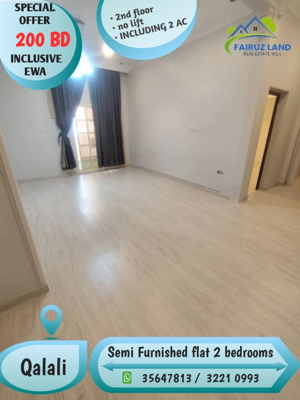 Manama, Apartments, Flats, Houses & Villas, BHD 200/year,  2 BR,  Big Flat For Rent In Qalali Two Bedrooms 200 Bd Including Ewa