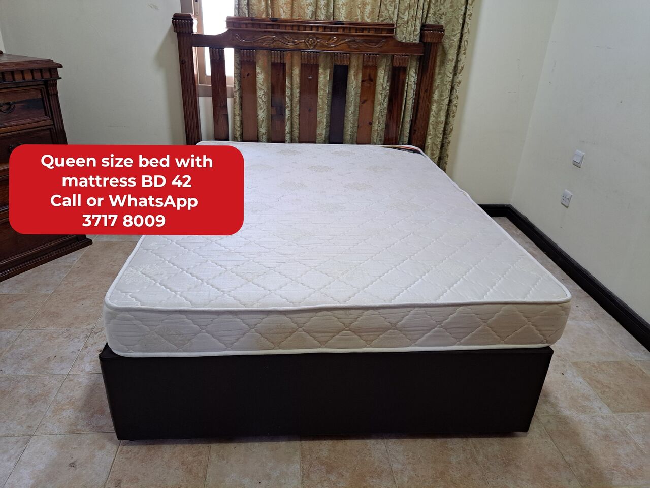 Manama, Furniture, BHD 42,  🌍🌎Queen Size Bed With Mattress In Good Condition For Sale With Delivery