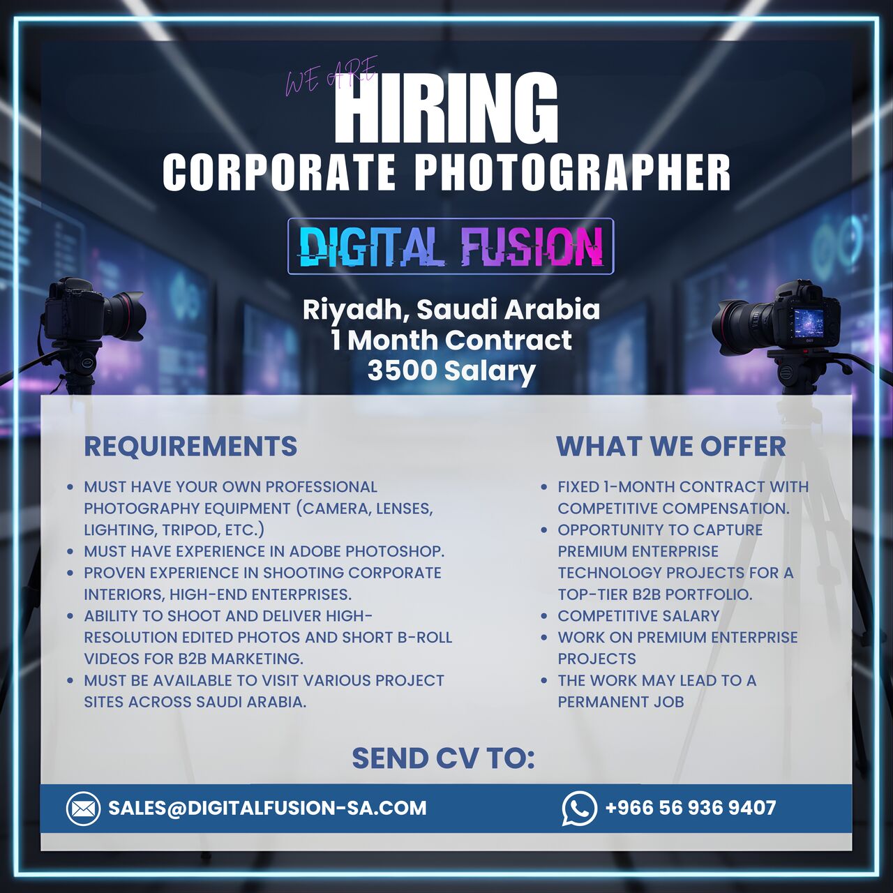 Al Malaz, Jobs, Corporate Photographer Needed (With Equipment) - 3,500 SAR / Month
