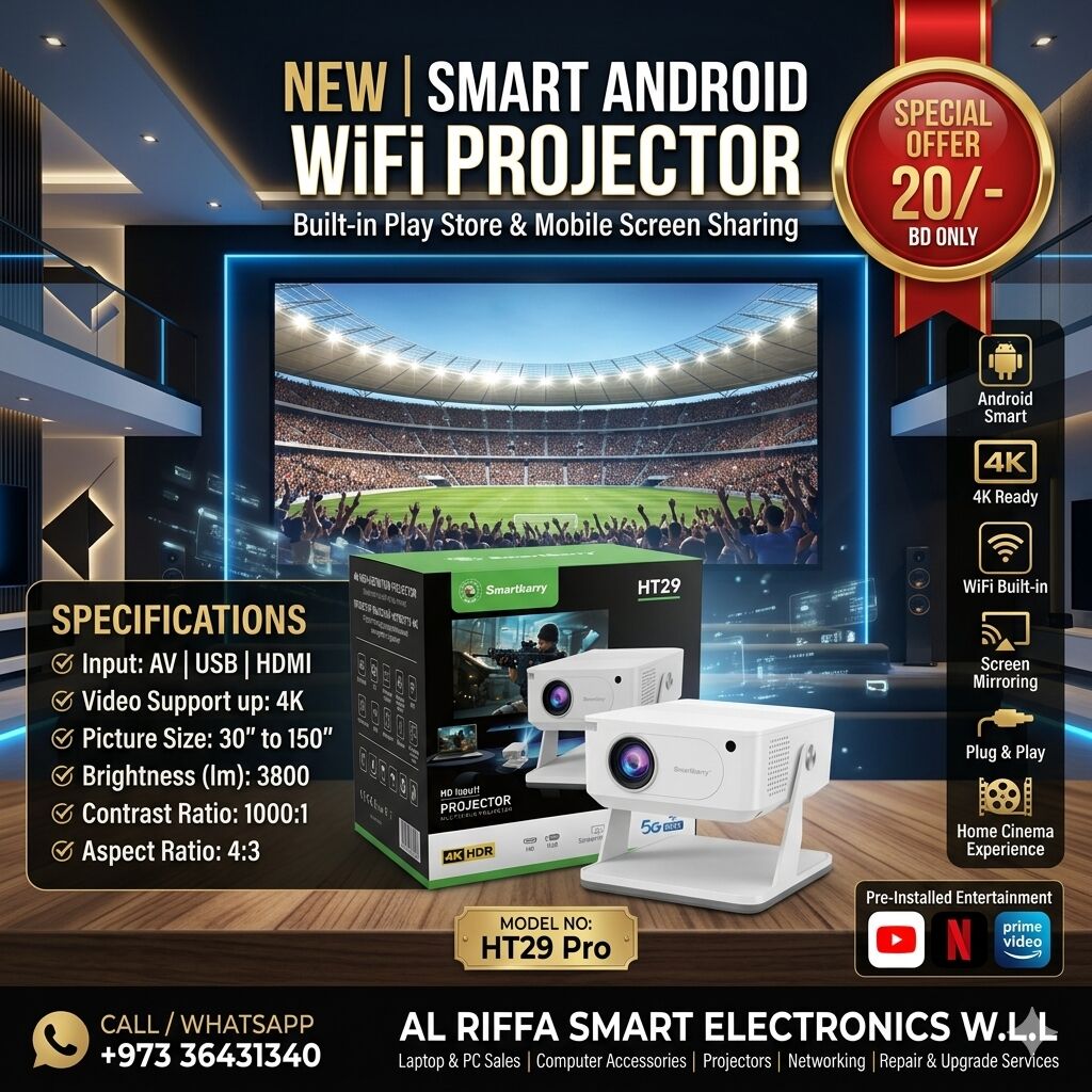 Riffa, Computers, BHD 20,  Brand New Smart Android WIFI Projector Youtube & Mobile Screen Sharing Very Good Working