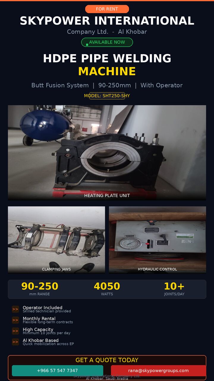Khobar, Equipment Rental, HDPE PIPE WELDING MACHINE FOR RENT &mdash; AL KHOBAR