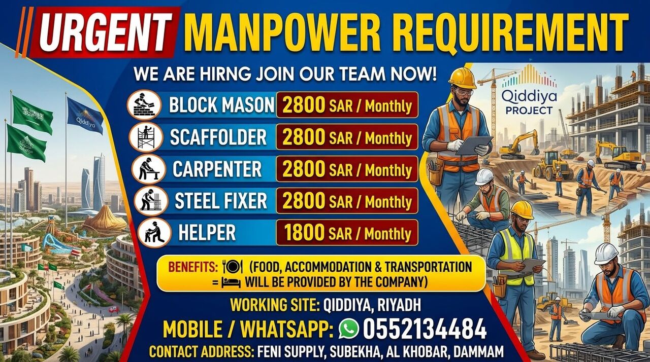 Riyadh, Jobs, Urgent Need 300 Worker