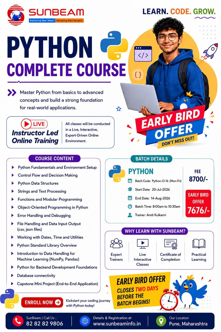 Pune, Lessons Offered, Python Complete Course &ndash; Live Online Training