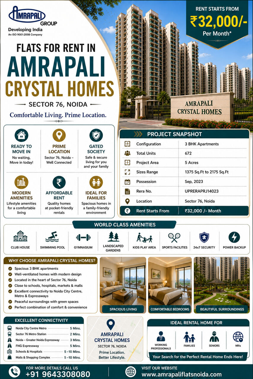 Noida, Real Estate, Find 3 BHK Apartments For Rent In A Prime Location Like Sector 76, Noida, Starting From Ju