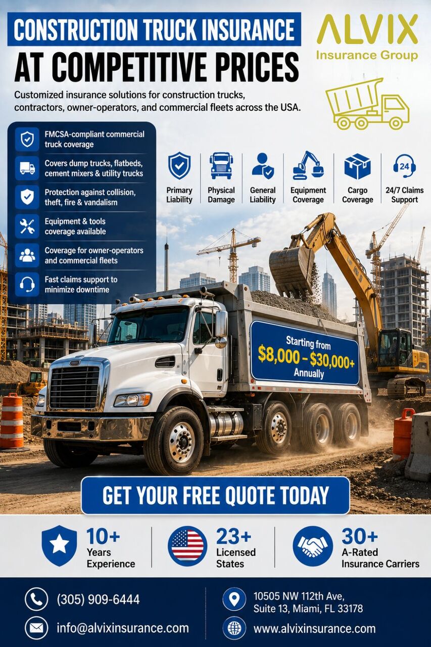 Miami, Financial, Construction Truck Insurance Coverage For Contractors USA