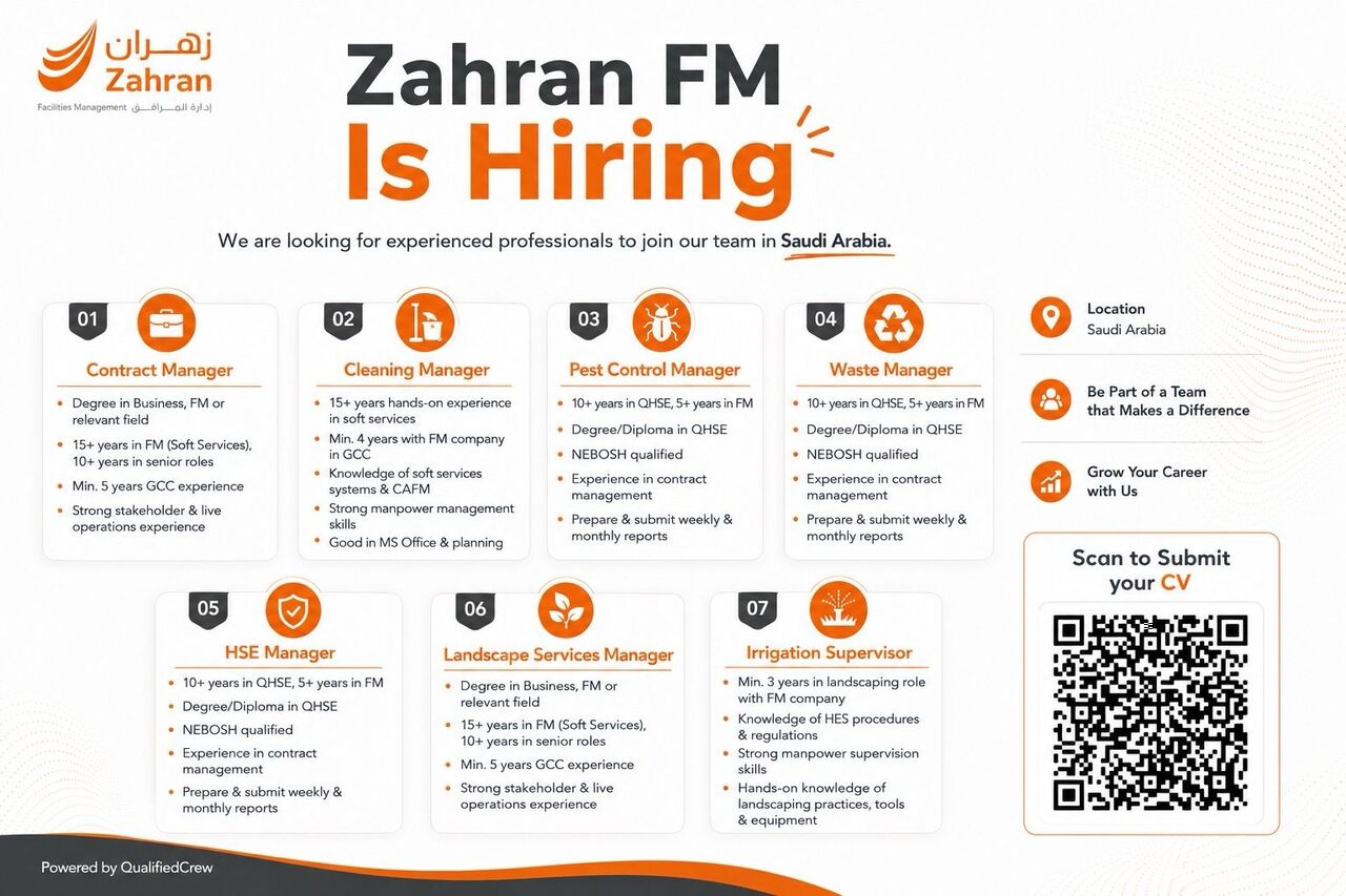 Riyadh, Jobs, Contract Manager, Cleaning Manager, Pest Control Manager, Waste Manager, HSE, Irrigation