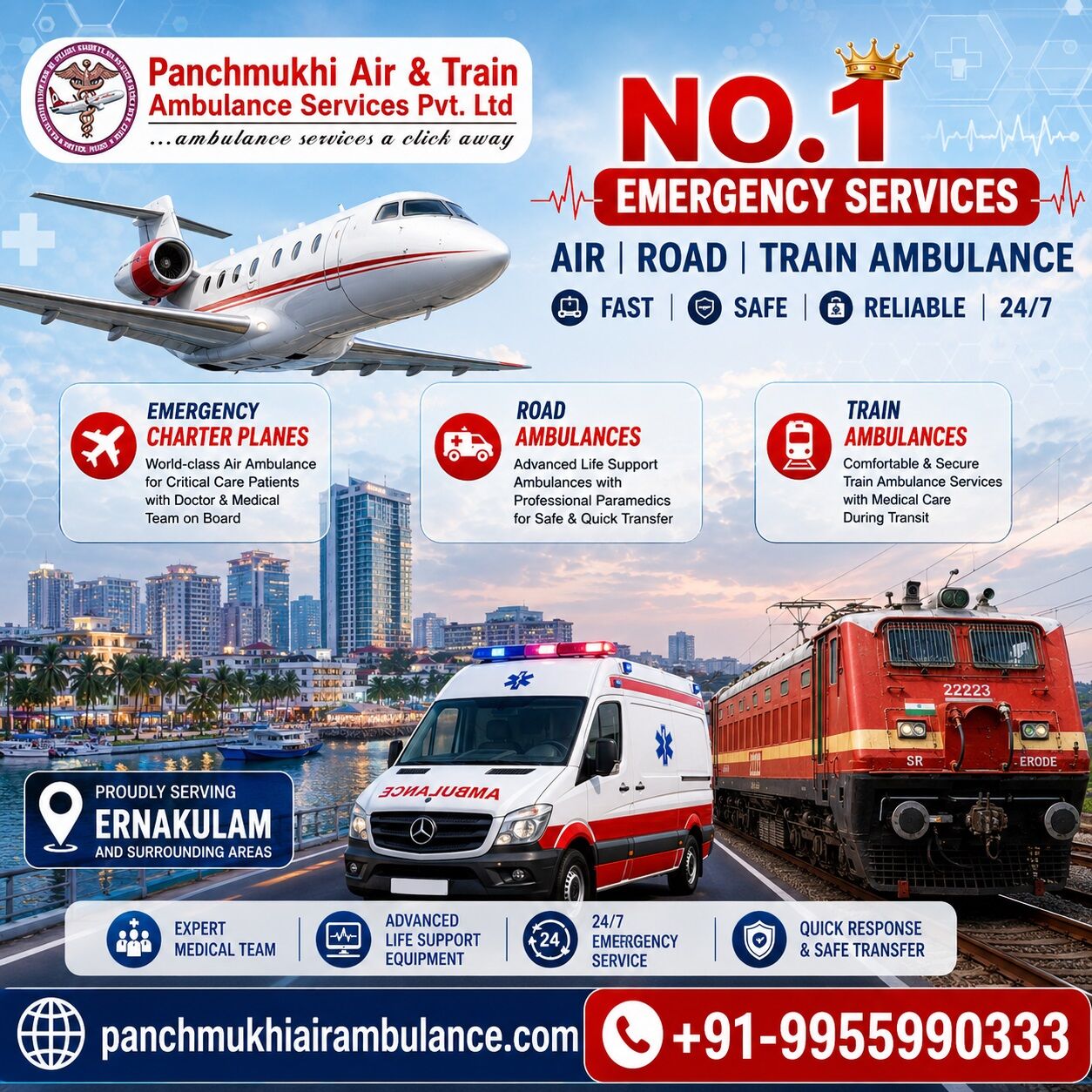 Mumbai, Health, Panchmukhi Air Ambulance Services From Ernakulam - Critical Care Team Follows You Onboard