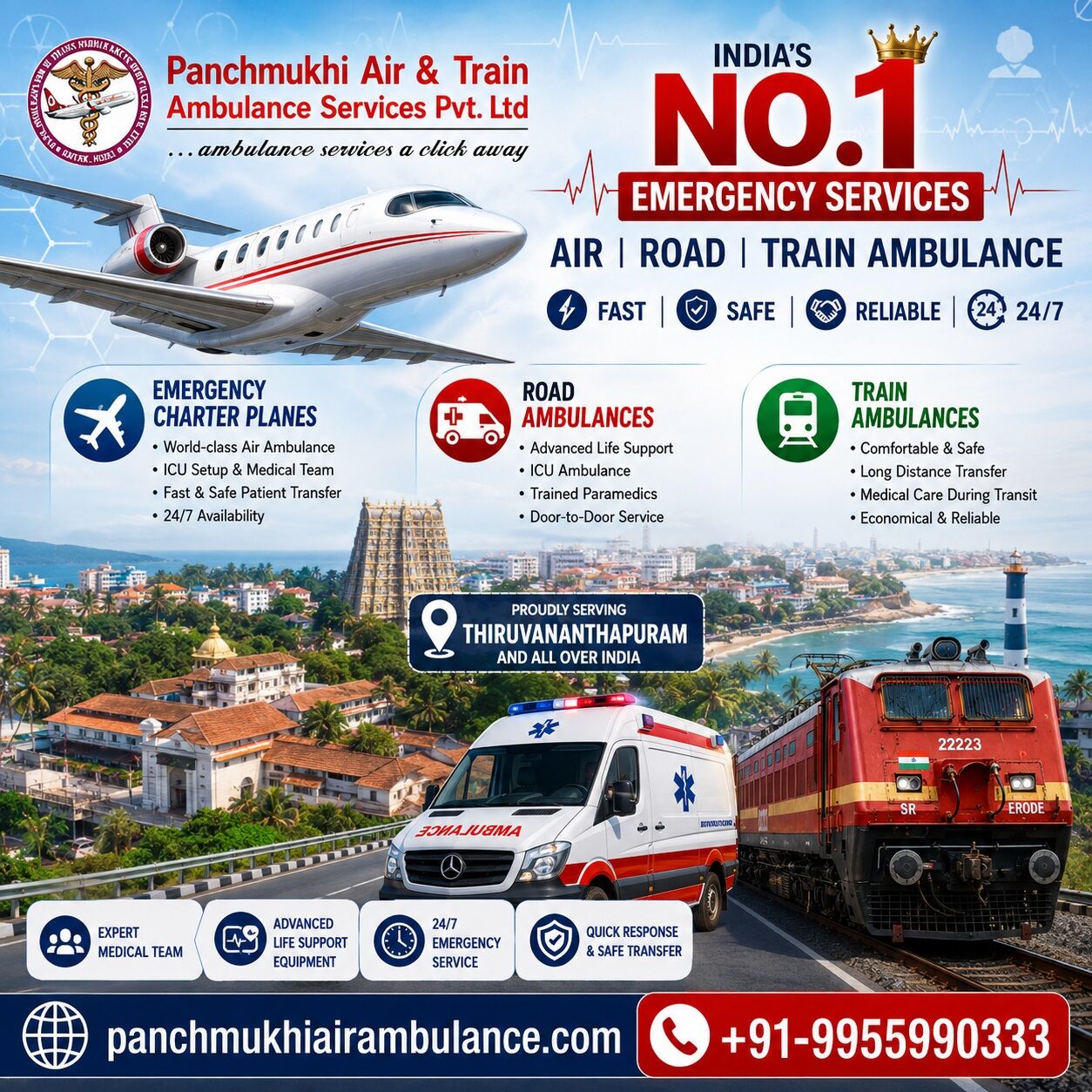 Mumbai, Health, Panchmukhi Hi Tech Air Ambulance In Thiruvananthapuram- Medical Evacuation Arranged