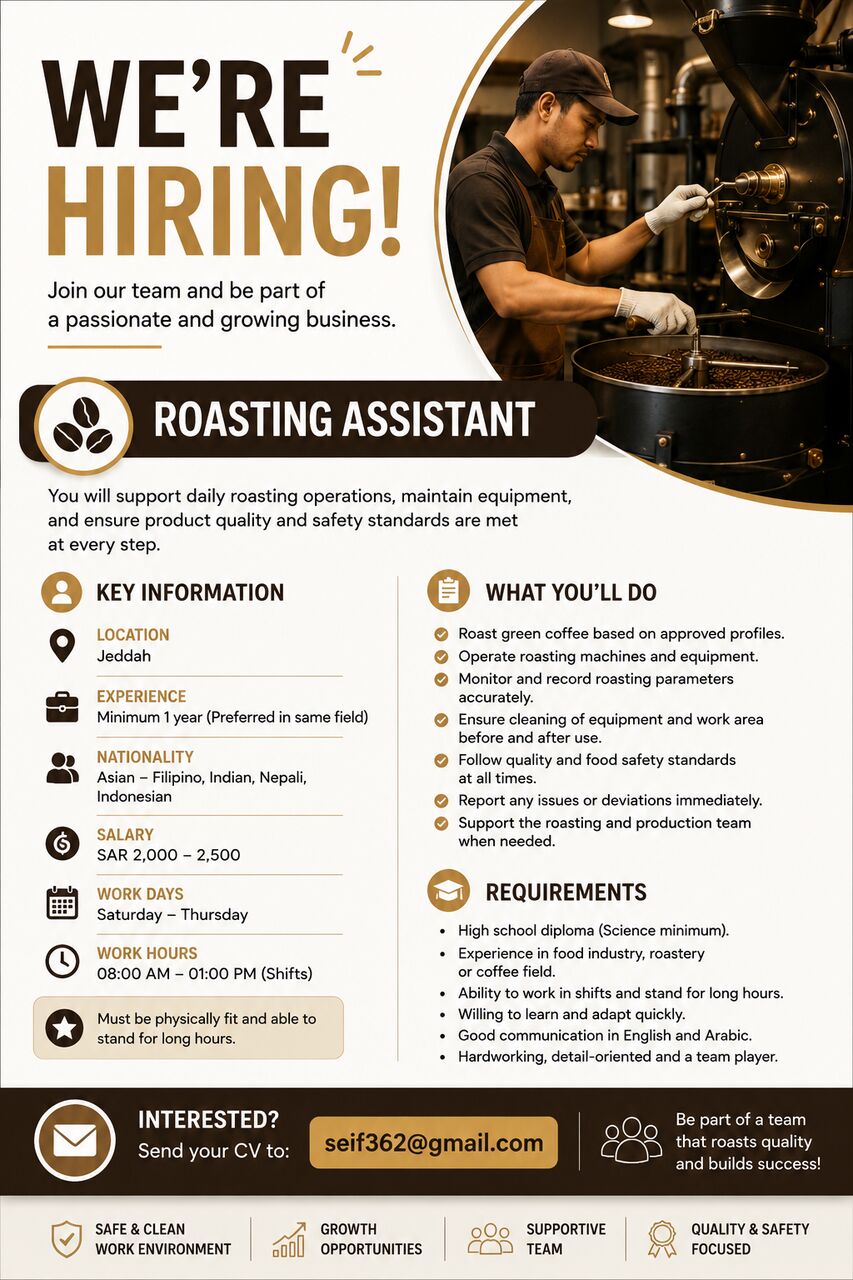 Jeddah, Jobs, Roasting Assistant