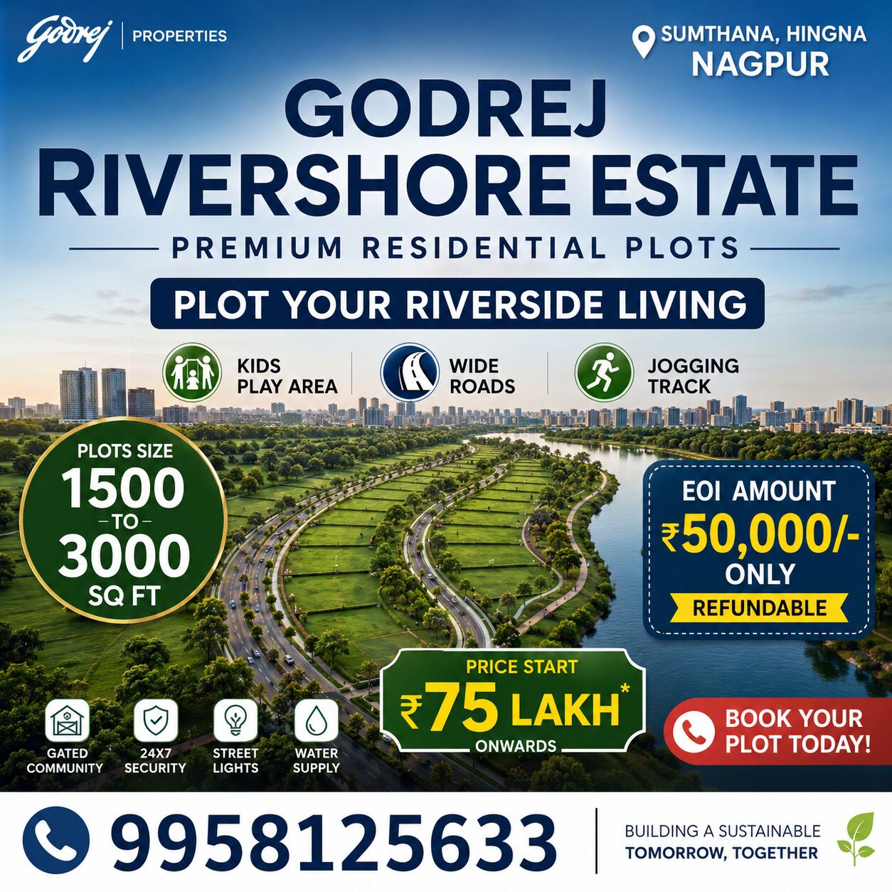 Nagpur, Real Estate For Sale, INR 7500000,  1500 Sq. Feet,  Godrej Rivershore Estate Plot Price And Payment Plan Explained