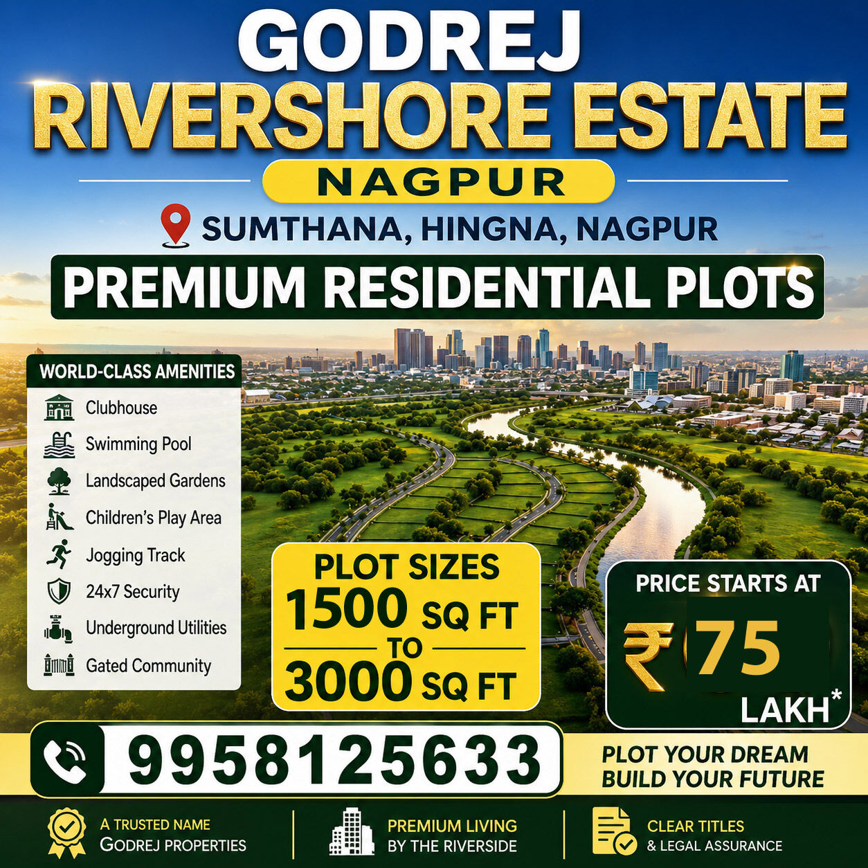 Nagpur, Real Estate For Sale, INR 7500000,  1500 Sq. Feet,  Godrej Rivershore Estate Plot Price And Payment Plan Explained