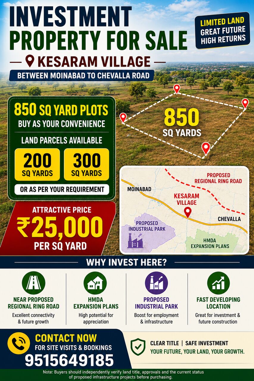 Hyderabad, Residential Plots, INR 25000,  850 Sq. Yard,  Plots For Sale