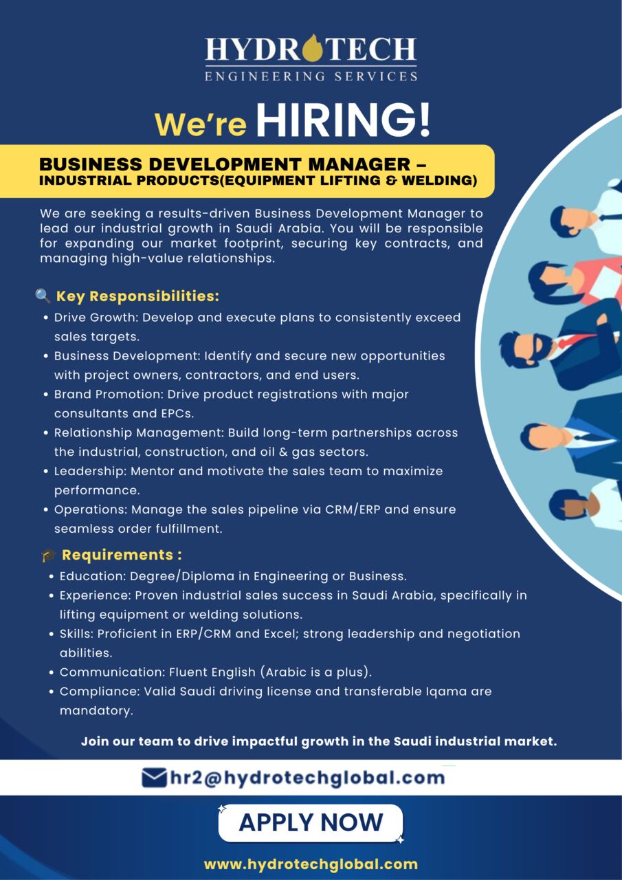 Dammam, Jobs, Sales Manager - Industrial Products (Equipment Lifting & Welding)