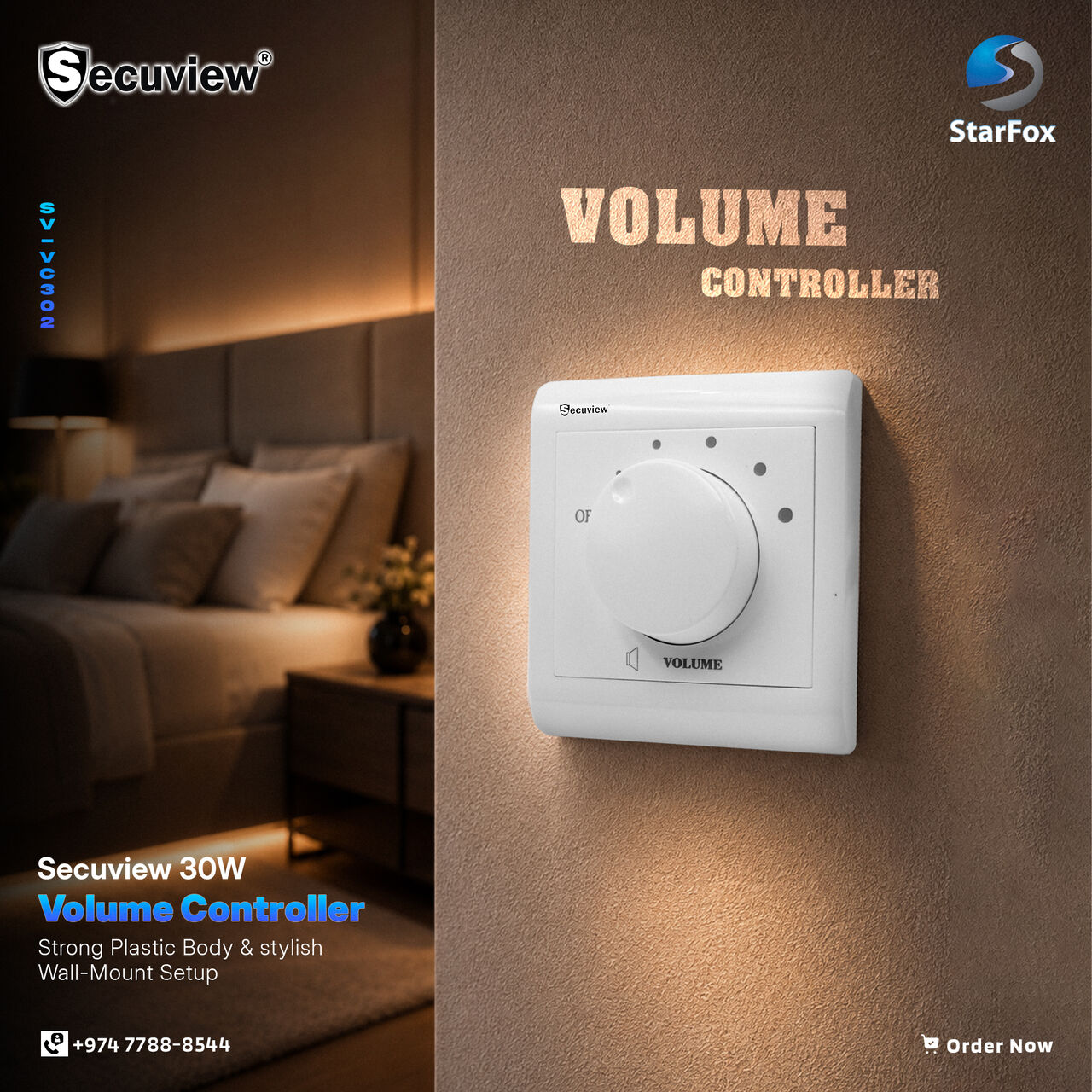 Doha, Electronics, QAR 71,  Secuview 30W Volume Controller | Strong Plastic Body & Stylish Wall-Mount Setup.