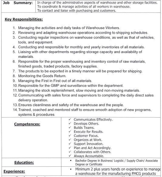 Riyadh, Jobs, Need Warehouse Manager