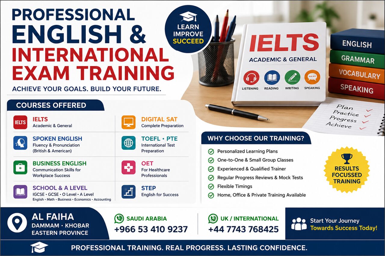 Al Faiha, Lessons Offered, IELTS &bull; IGCSE &bull; A Level &bull; SAT | Professional Training