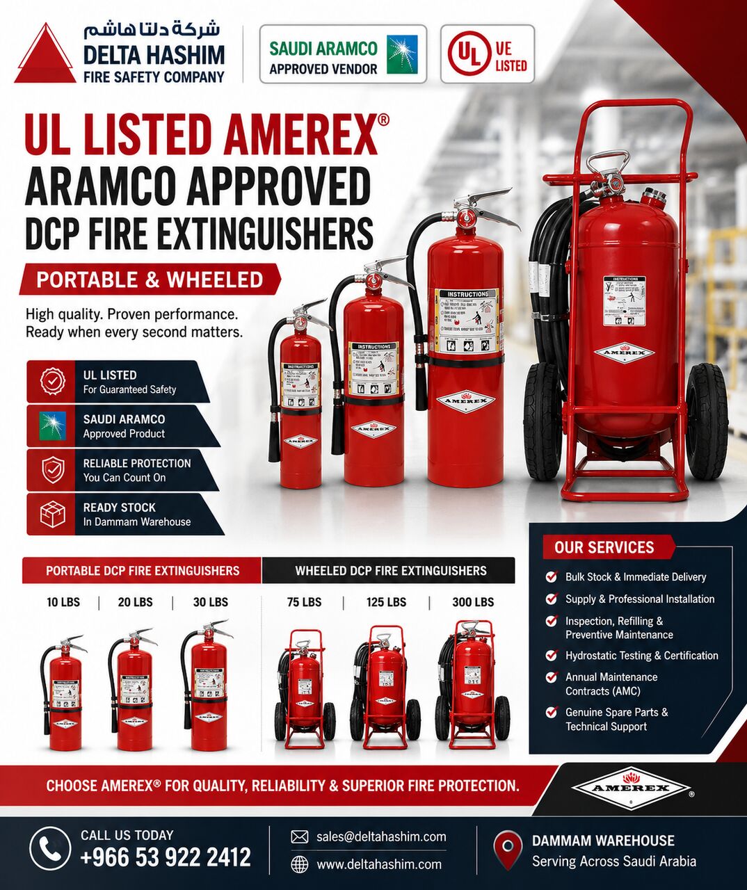 Dammam, Technical, Amerex, Aramco Approved, Portable & Wheeled Fire Extinguisher Stock Available In Dammam