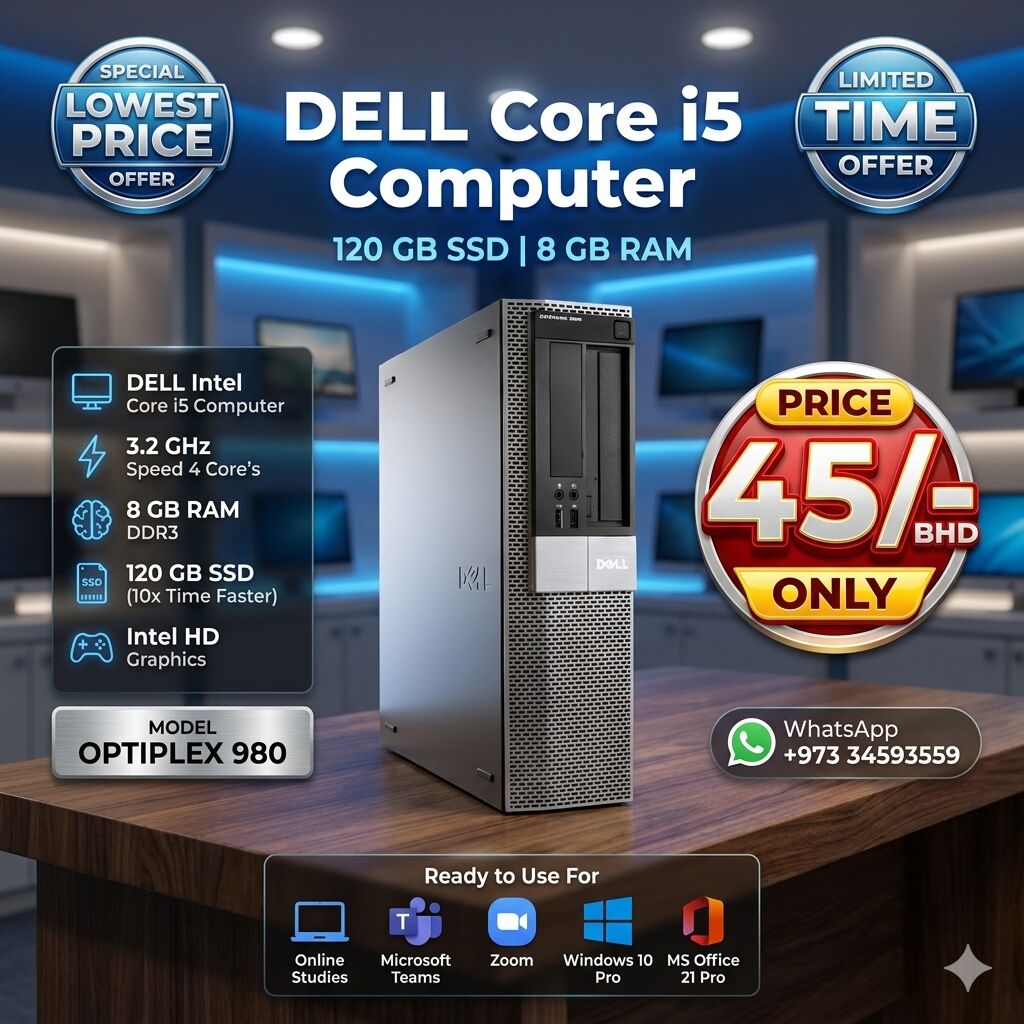 Muharraq, Computers, BHD 45,  Special Offer DELL Core I5 Computer With 120GB SSD + 8GB RAM Good Working Ready To Use
