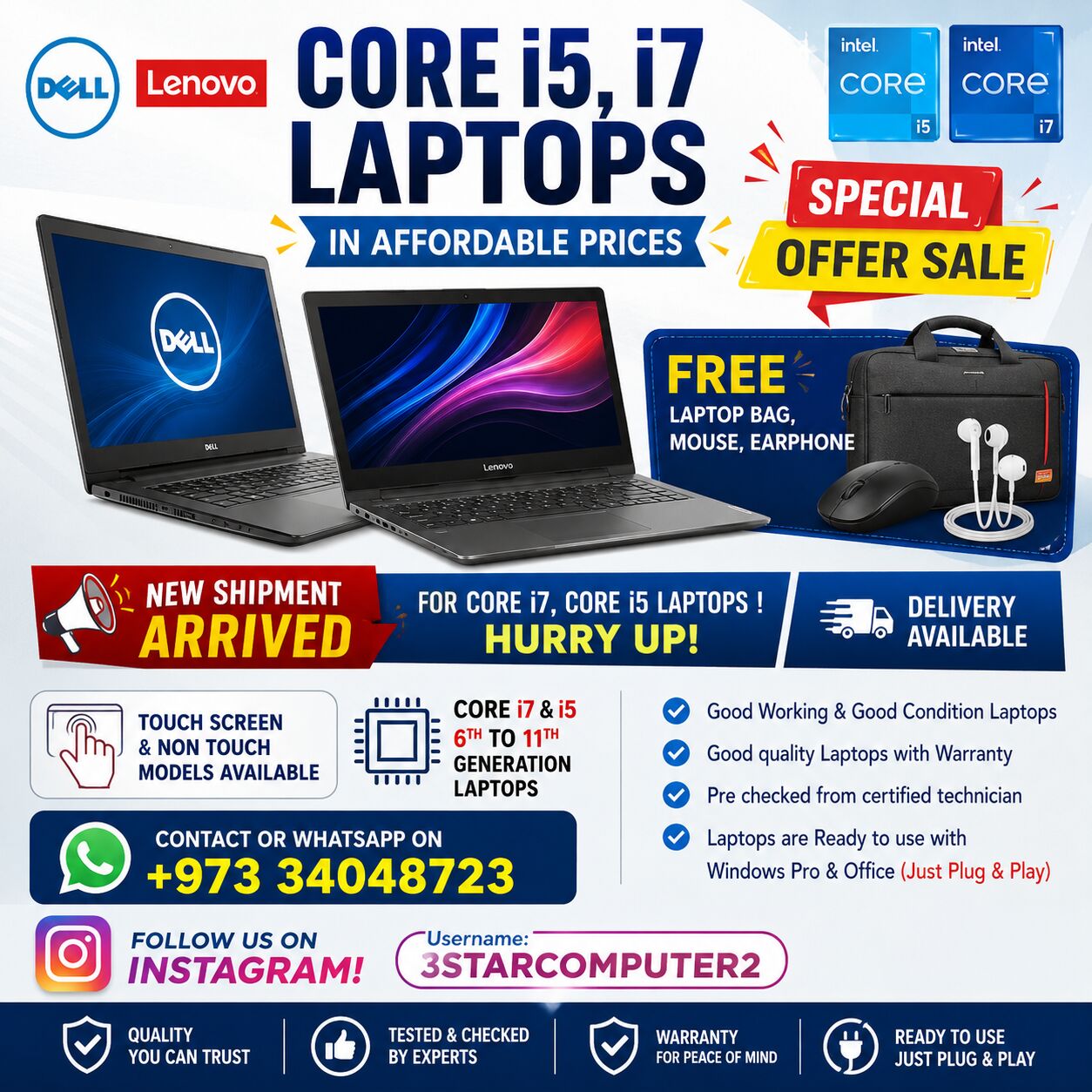 Manama, Computers, BHD 88,  DELL, Lenovo Core I7,i5 Laptops New Shipment Arrived ! Special Offer ! Hurry Up