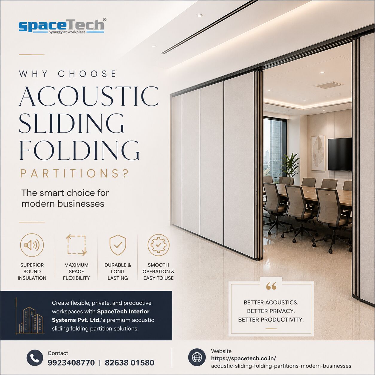 Pune, Interior Design, Acoustic Sliding Folding Partitions For Offices - SpaceTech Interior