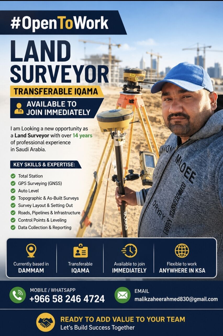 Riyadh, Job Seekers, Land Surveyor + Site Supervisor