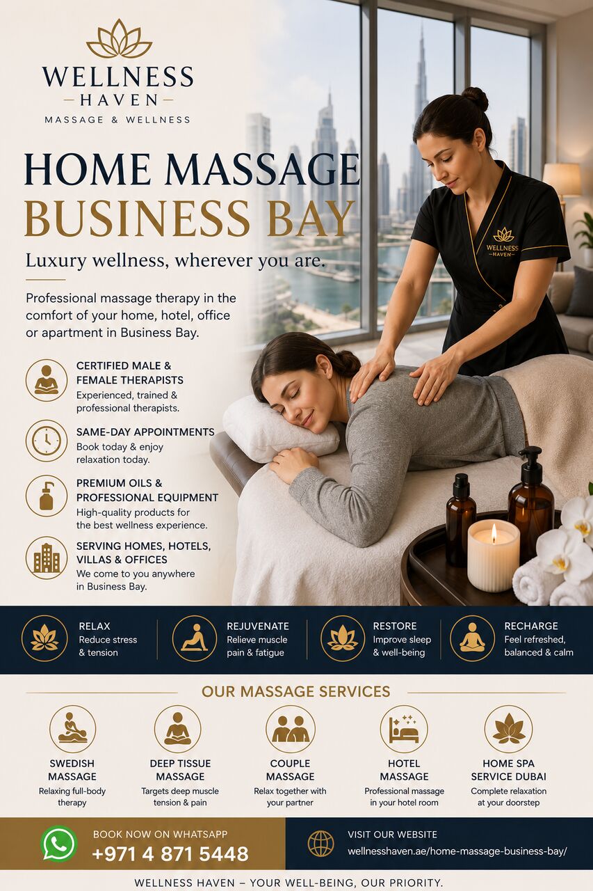 Jumeirah Village Circle, Health, Home Massage In Business Bay By Certified Therapists