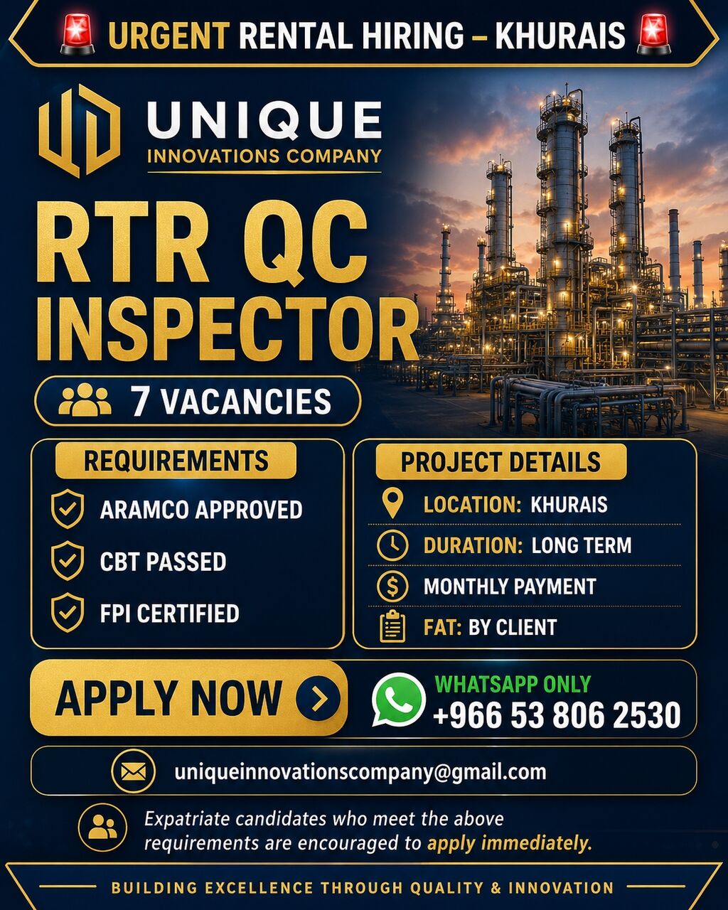 Dammam, Jobs, ⚠️⚠️⚠️ *URGENT RENTAL HIRING – Khurais* ⚠️⚠️⚠️