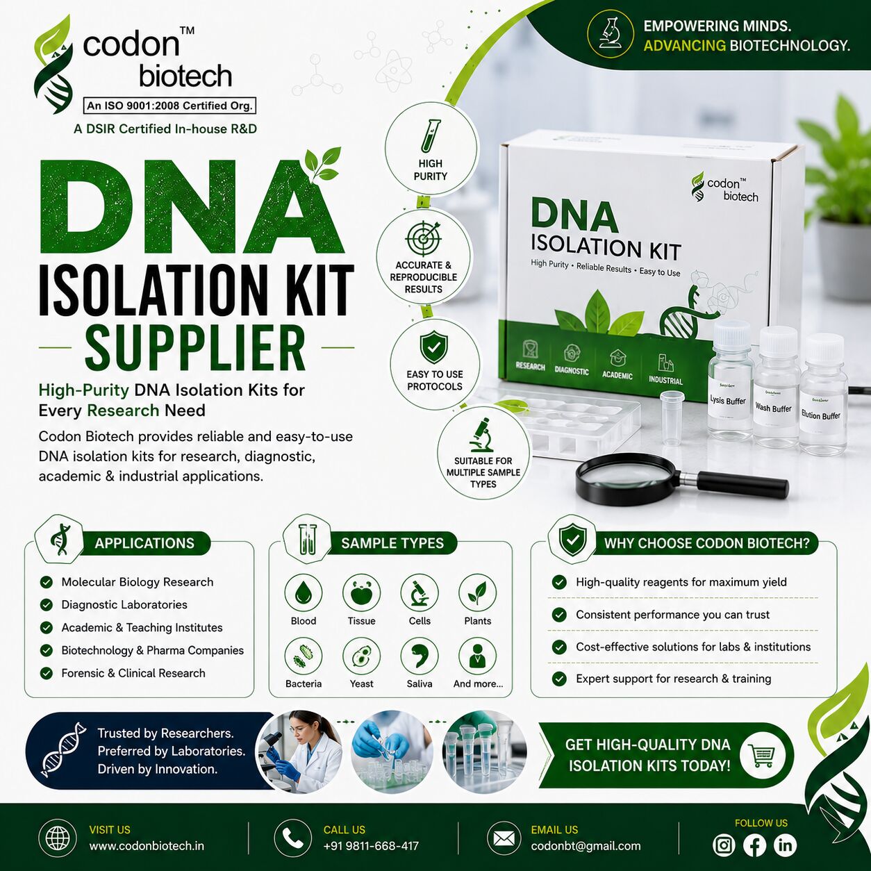 Noida, Lessons Offered, Premium DNA Isolation Kit Supplier For Research & Educational Laboratories