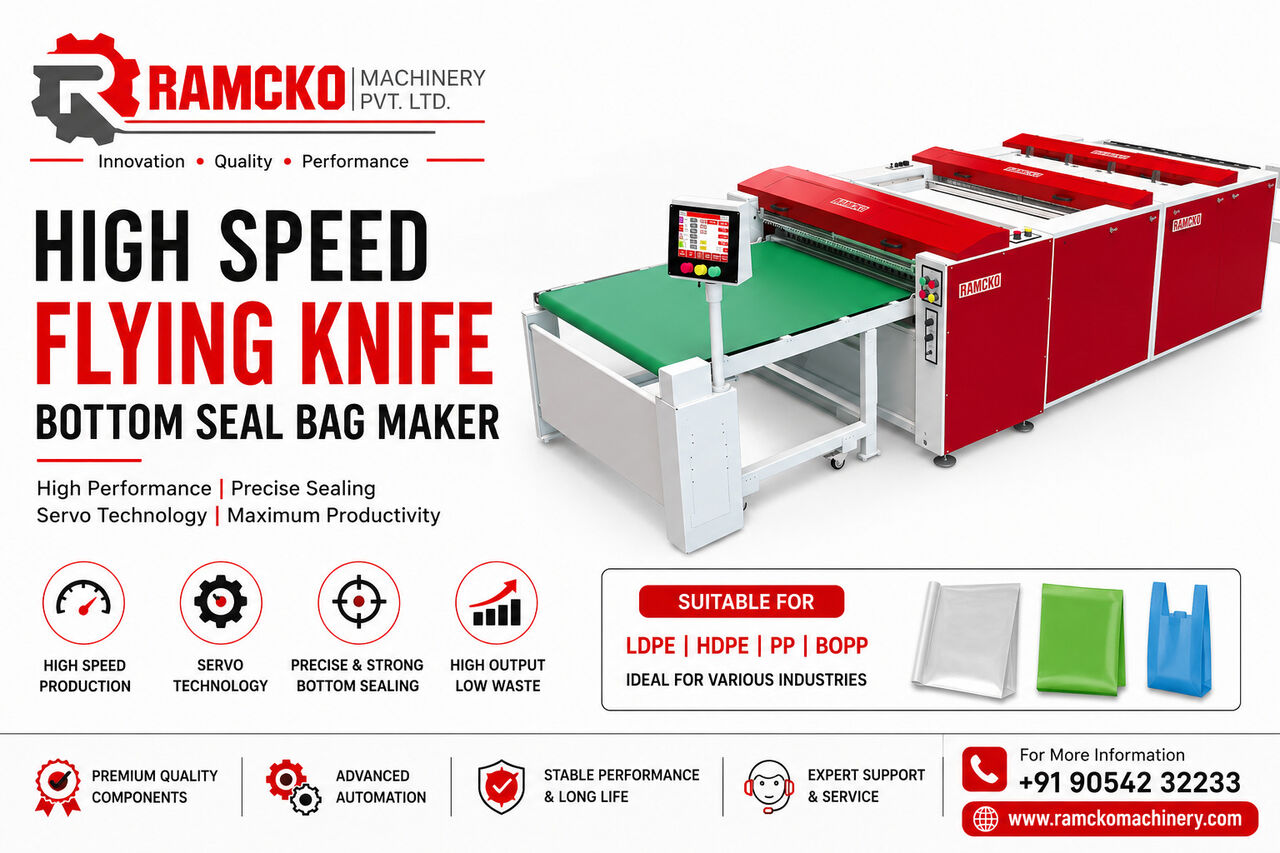 Ahmedabad, Industrial Machinery, Automatic High Speed Flying Knife Bottom Seal Bag Maker With Servo Technology | Ramcko Mac